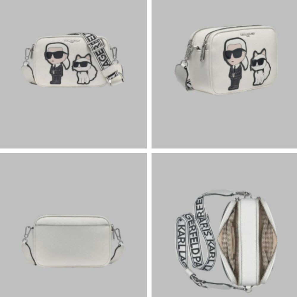 NWT！NEW! Karl Lagerfeld Maybelle Camera Double zip Crossbody Women Bag -White - Picture 8 of 8